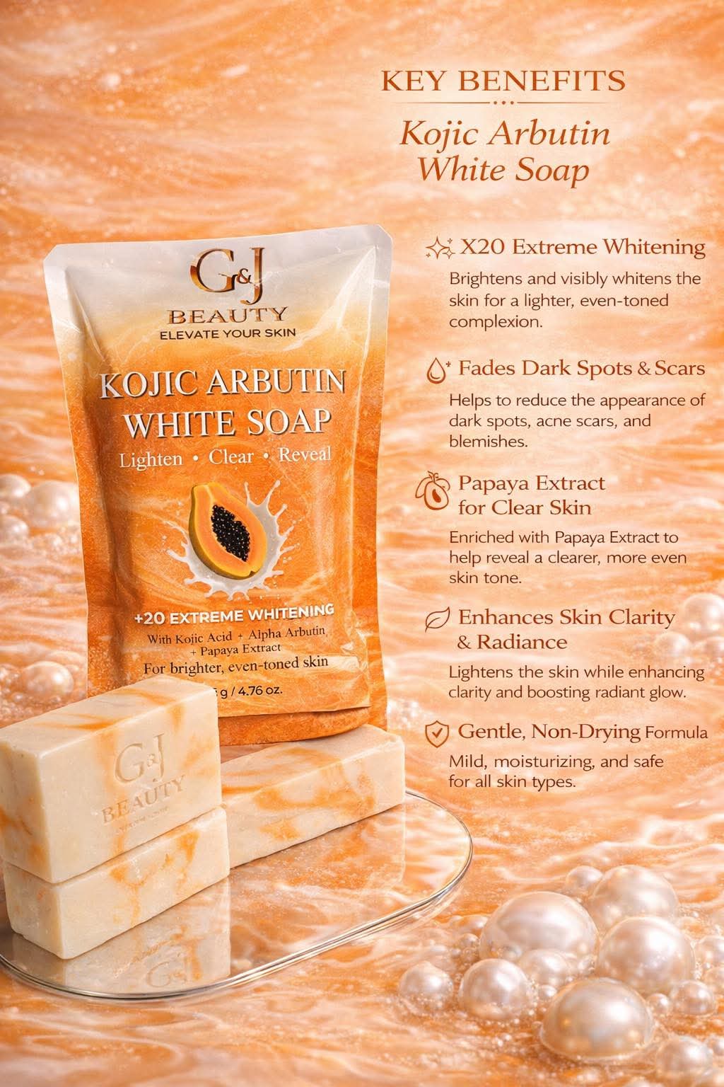G&J Beauty Kojic Arbutin White Soap - X20 Extreme Whitening